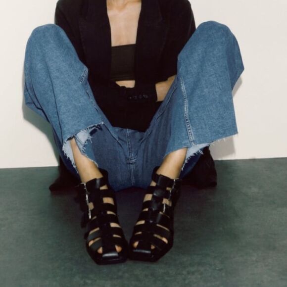 ZARA HEELED BUCKLED GENUINE LEATHER CAGE SANDALS - Picture 9 of 14